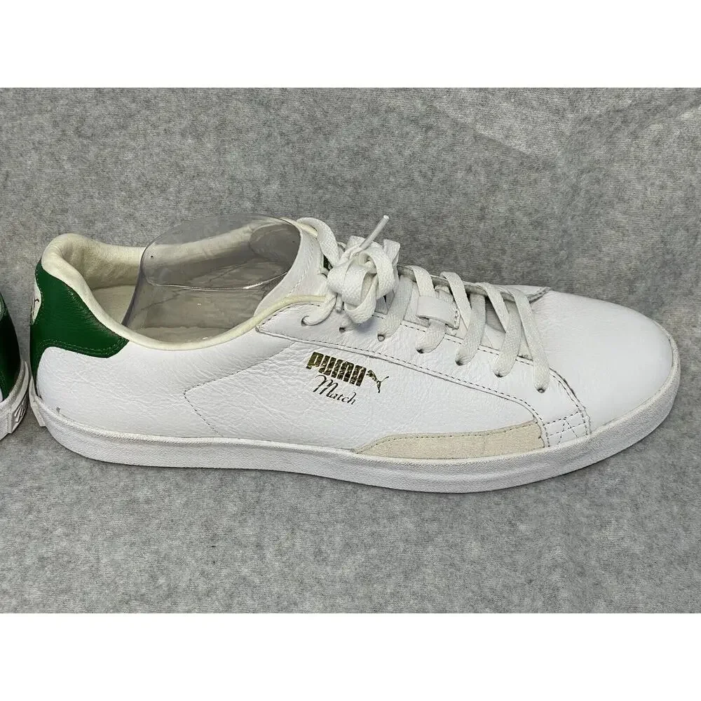 Puma Match Vulc Mens White Green Leather Casual Shoes Sneakers Size 10